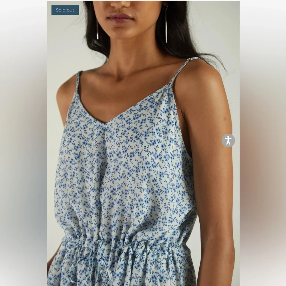 Reistor‎ Midi Dress MED Ditsy Floral Tie Waist Cupro Cottagecore Garden Prairie